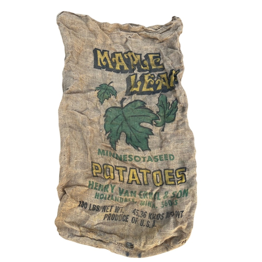 Vintage Maple Leaf Minnesota Seed Potatoes Burlap Sack Farmhouse Decor 100LB Bag